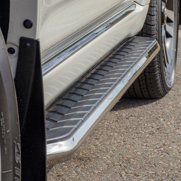 AeroTread 5" x 76" Polish Stainless Running Boards, Select Cadillac, Chevy, GMC
