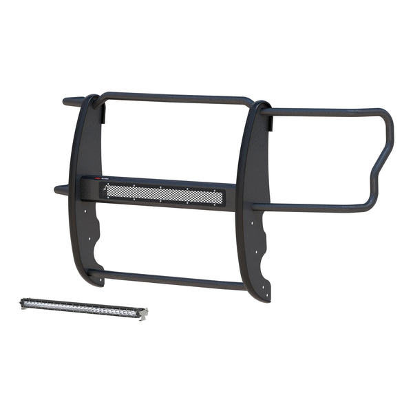 Pro Series Black Steel Grille Guard with Light Bar, Select Ford Super Duty