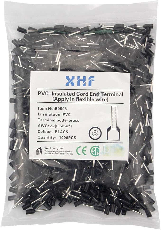 XHF 1000 PCS AWG 22/0.5mm² Black Wire Ferrules, B07H27DJJ9