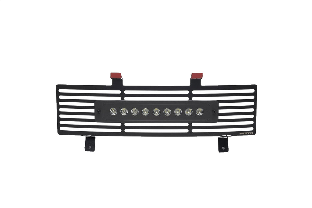 Bumper Grille Inserts-Ford Super Duty - Stainless Steel Black Bar Design w/ 10" Luminix Light Bar