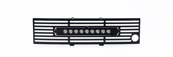 Bumper Grille Inserts-Ford F-150 - EcoBoost GRILLE - Black Stainless Steel Bar with Heater Plug Opening and 10" Luminix Light Bar