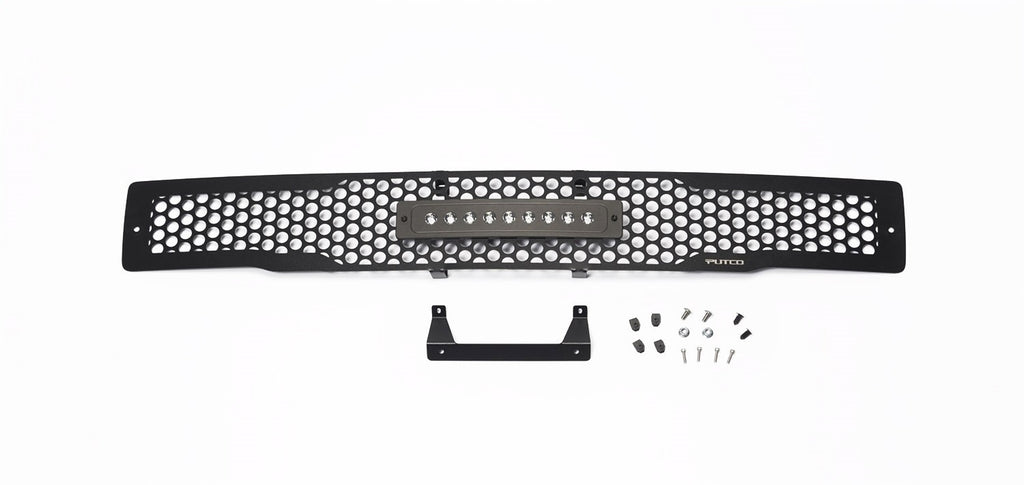 Bumper Grille Inserts-Ford F-150 - Stainless Steel Black Punch Design w/ 10" Luminix Light bar