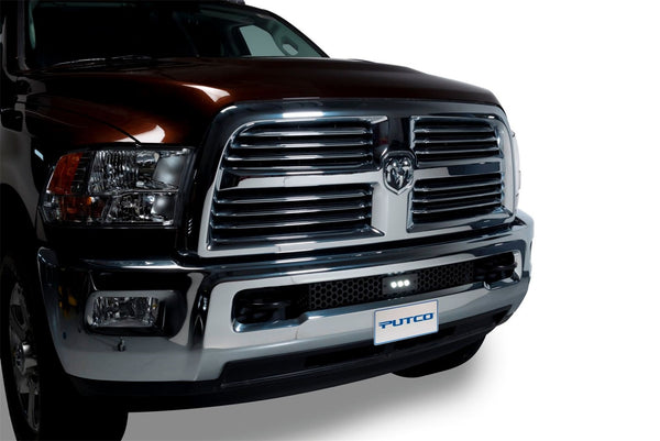 Bumper Grille Inserts-RAM HD - Stainless Steel - Punch Style with 10" Luminix Light bar Bumper Grille (Black)