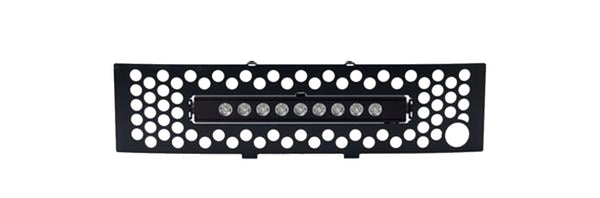 Bumper Grille Inserts-Ford F-150 - EcoBoost GRILLE - Black Stainless Steel Punch with Heater Plug Opening and 10" Luminix Light Bar