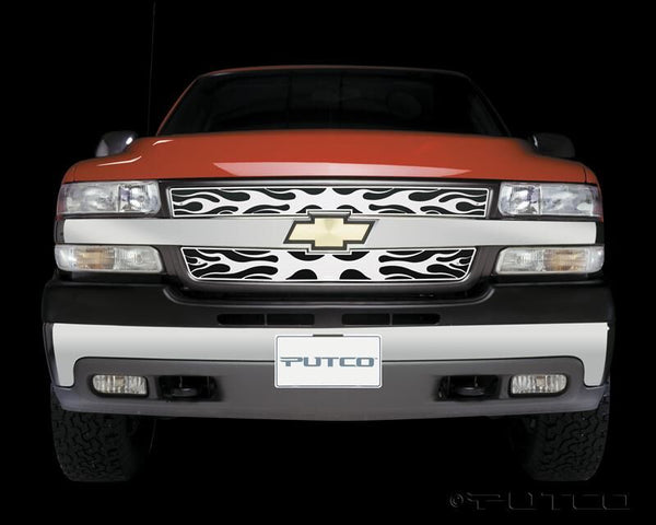 Flaming Inferno Stainless Steel Grilles-Chevrolet Silverado LD - (Fits grill with Z71 emblem) - Direct replacement insert.