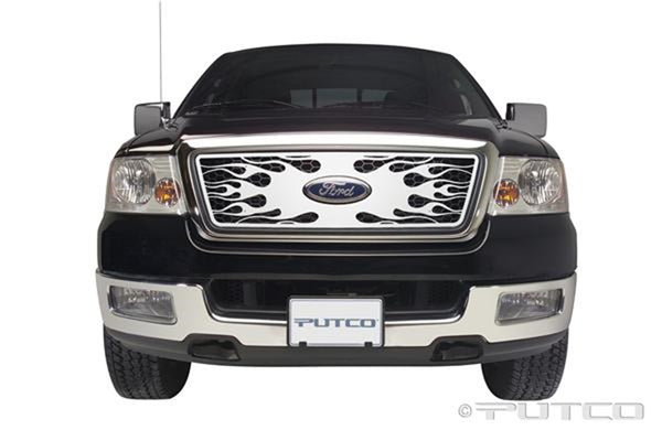 Flaming Inferno Stainless Steel Grilles-Ford F-150 (Honeycomb Grille) w/ logo cutout