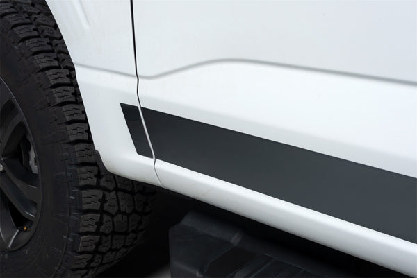 Black Platinum Rocker Panels  -Ford F-150 Reg Cab 8 ft Long Box (4.25" tall, 10 Pieces)