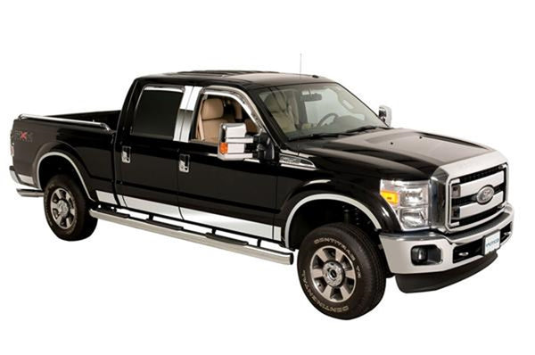 Stainless Steel Rocker Panels-Ford Super Duty - Super Cab 8FT Long Box - 12pcs, 6.25 Inches Wide.