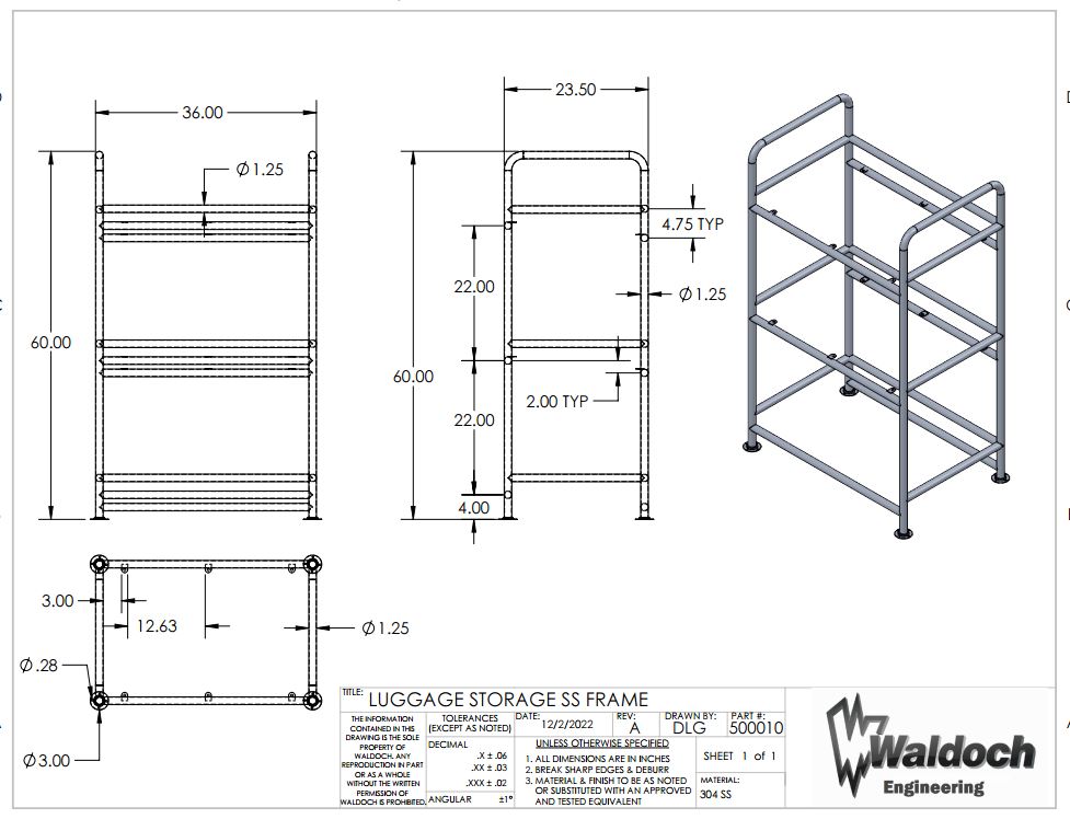 Luggage Storage Rack for Vans, Buses, and RVs without Wooden Shelves