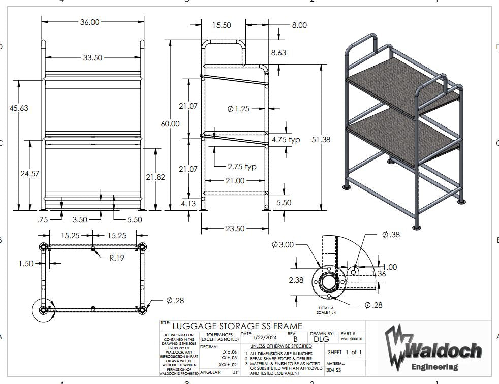 Luggage Storage Rack for Vans, Buses, and RVs with Wooden Shelves