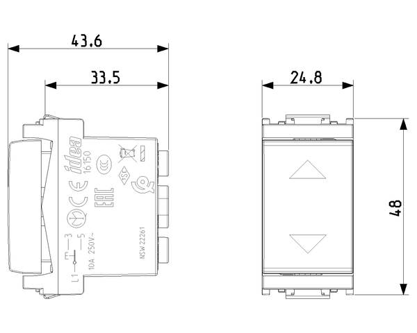 Vimar 10A 2-Way Push Button Grey -