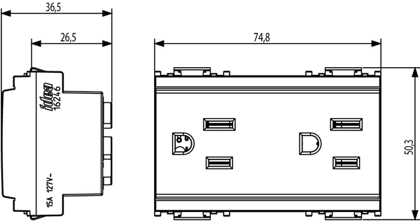 Vimar 2P+E 15A 127V USA Outlets Grey - 16246