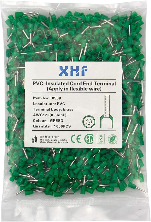 XHF 1000 PCS AWG 16/1.5mm² Green Wire Ferrules