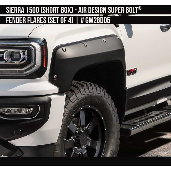 2016-2018 GMC Sierra 1500 Super Bolt Fender Flare Set (for Short Box) Painted  Satin Black Install Ready