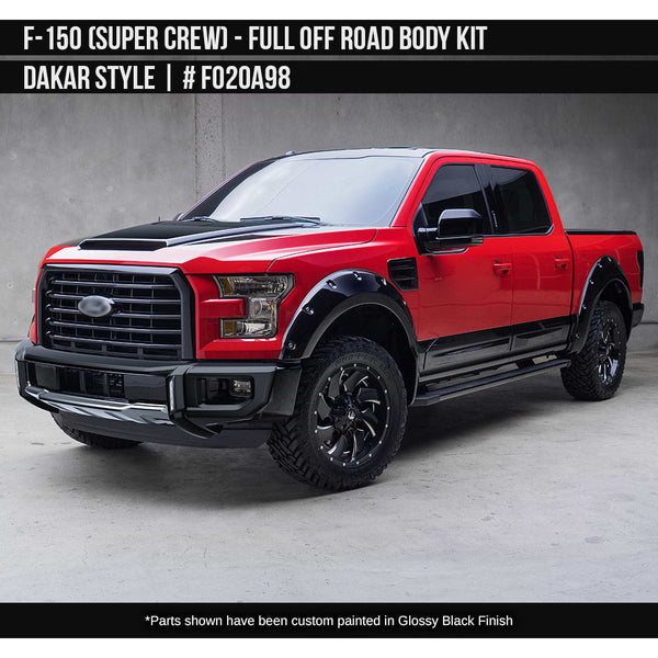 2015-2017 Ford F-150 Off-Road Full Kit with Dakar FBG Supercrew Painted  Satin Black Install Ready
