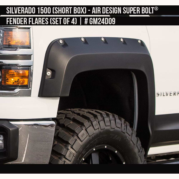2014-2018 Chevrolet Silverado 1500 Super Bolt Fender Flare Set (for Short Box) Painted  Satin Black Install Ready