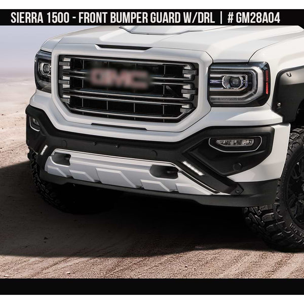 2016-2018 GMC Sierra 1500 Front Bumper Guard with DRL included  Painted  Satin Black and Satin Silver Install Ready