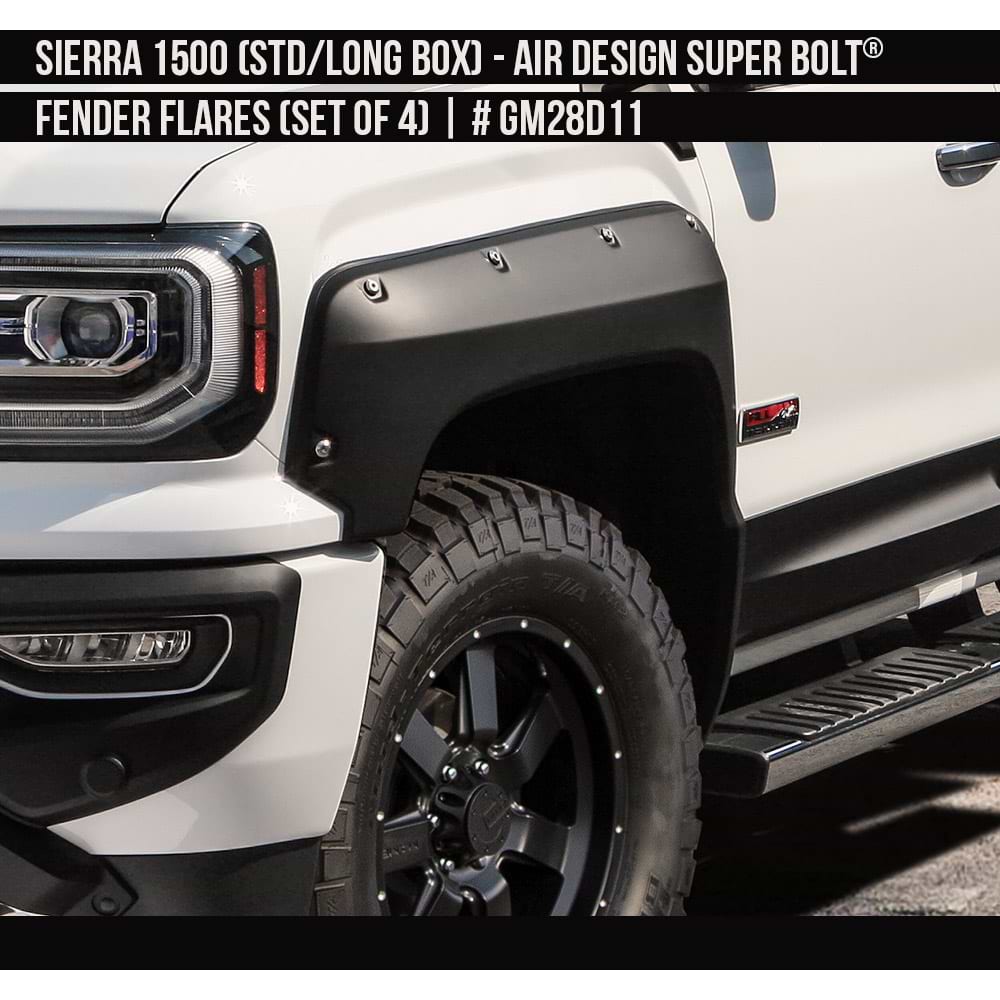 2016-2018 GMC Sierra 1500 Super Bolt Fender Flare Set (for Long Box) Painted  Satin Black Install Ready
