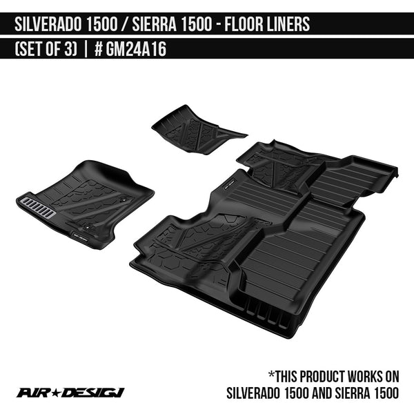 2014-2018 Chevrolet Silverado 1500 Floor Liner Set (Front and Rear Row) Crew Cab Soft Touch Texture  Black