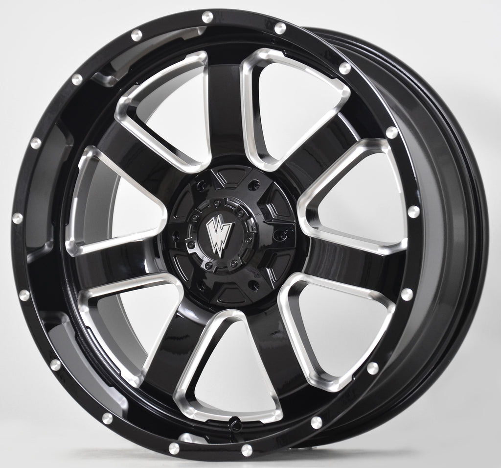 REBEL 20X9 GLOSSY BLACK AND MILLED SIDE SPOKE - 0  OFFSET 6X139.7 78.3CB