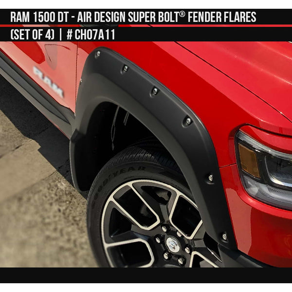 2019-2023 Dodge RAM 1500 Super Bolt Fender Flare Set  Painted  Satin Black Install Ready