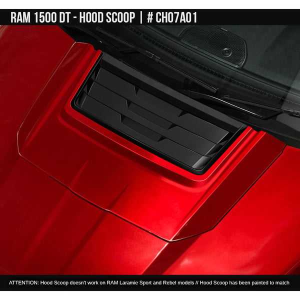 2019-2023 Dodge RAM 1500 Hood Scoop (except Rebel and Laramie Sport) Painted  Satin Black Install Ready