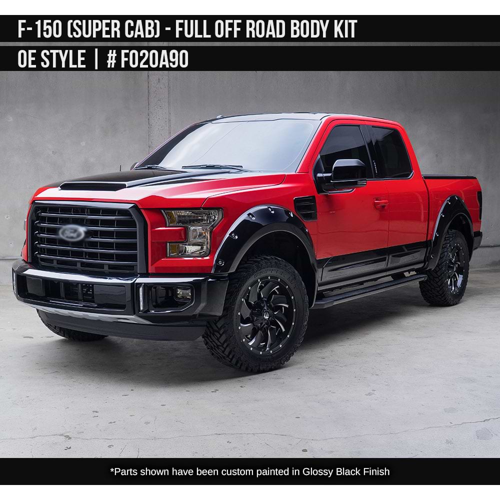 2015-2017 Ford F-150 Off-Road Full Kit with OE Style FBG Supercrew Painted  Satin Black Install Ready
