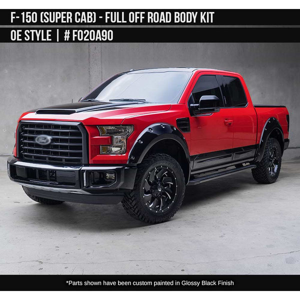 2015-2017 Ford F-150 Off-Road Full Kit with OE Style FBG Supercrew Painted  Satin Black Install Ready