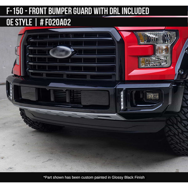 2015-2017 Ford F-150 OE Style Front Bumper Guard with DRL included  Painted  Satin Black and Satin Silver Install Ready