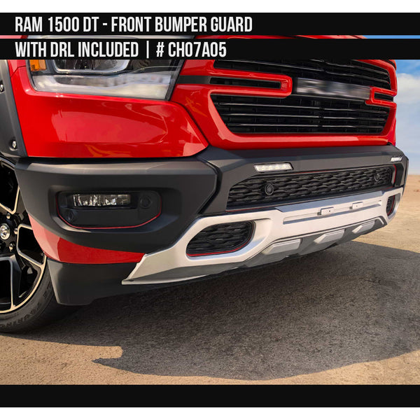 2019-2023 Dodge RAM 1500 Front Bumper Guard with DRL included  Painted  Satin Black and Satin Silver Install Ready