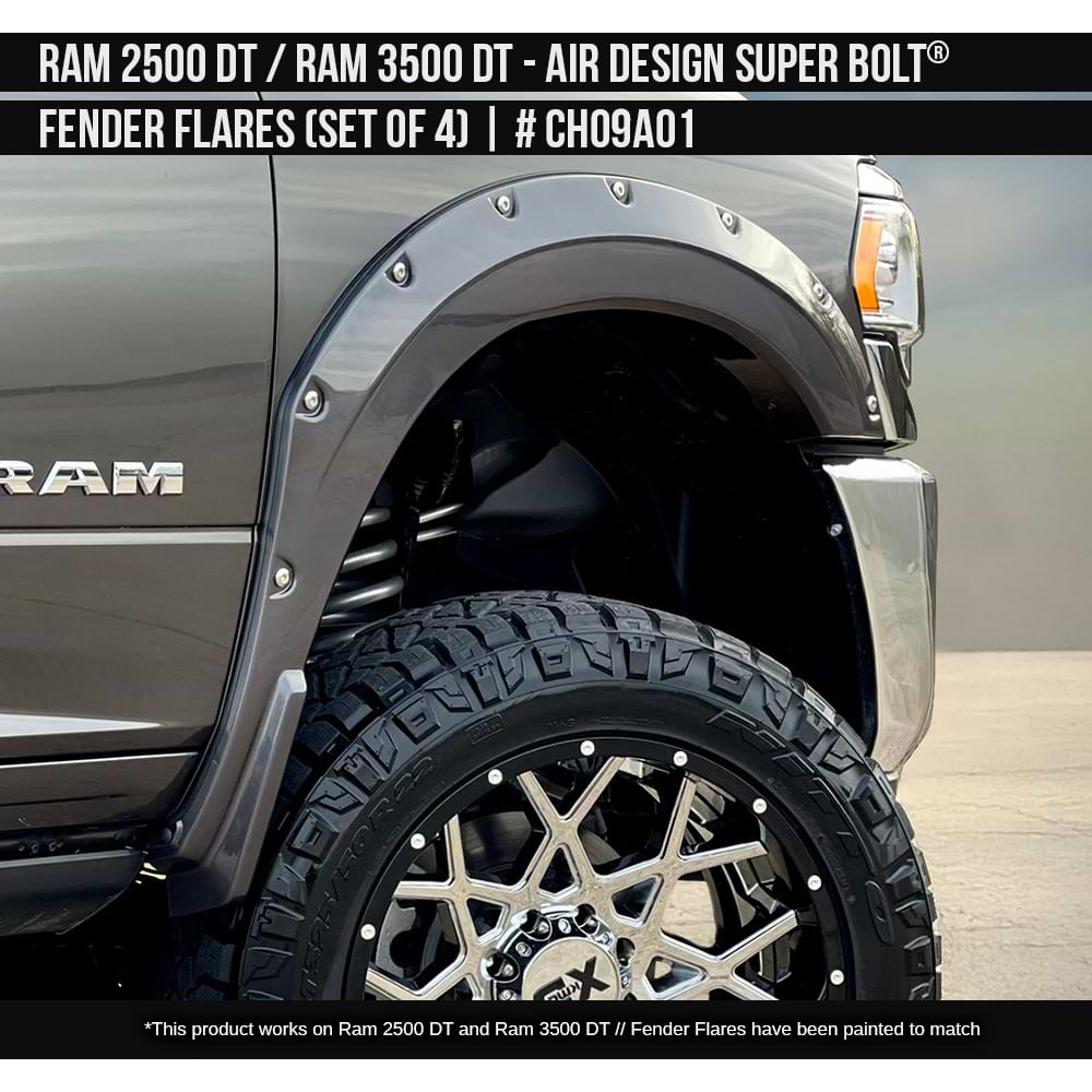 2019-2023 Dodge RAM 2500 Super Bolt Fender Flare Set  Painted  Satin Black Install Ready