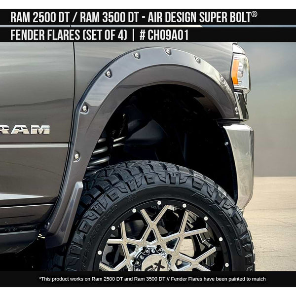 2019-2023 Dodge RAM 2500 Super Bolt Fender Flare Set  Painted  Satin Black Install Ready