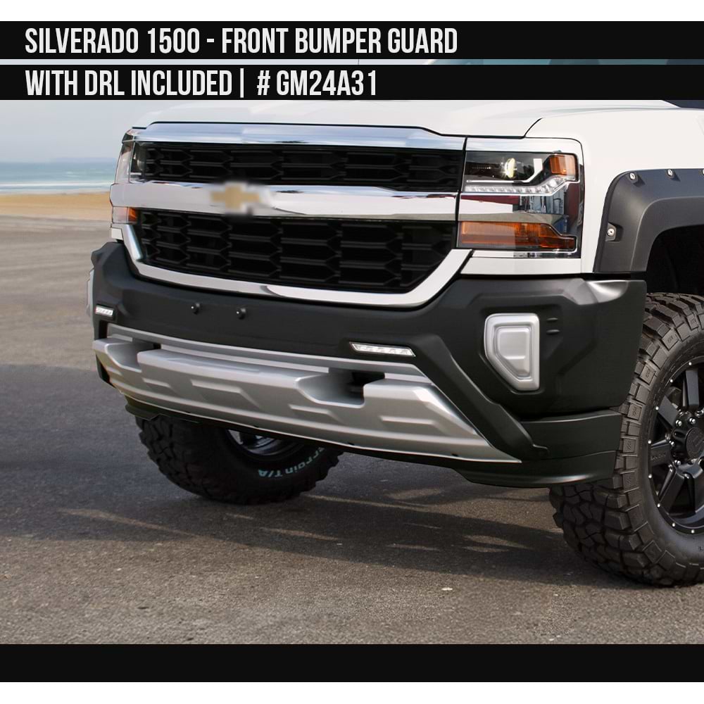2016-2018 Chevrolet Silverado 1500 Front Bumper Guard with DRL included  Painted  Satin Black and Satin Silver Install Ready