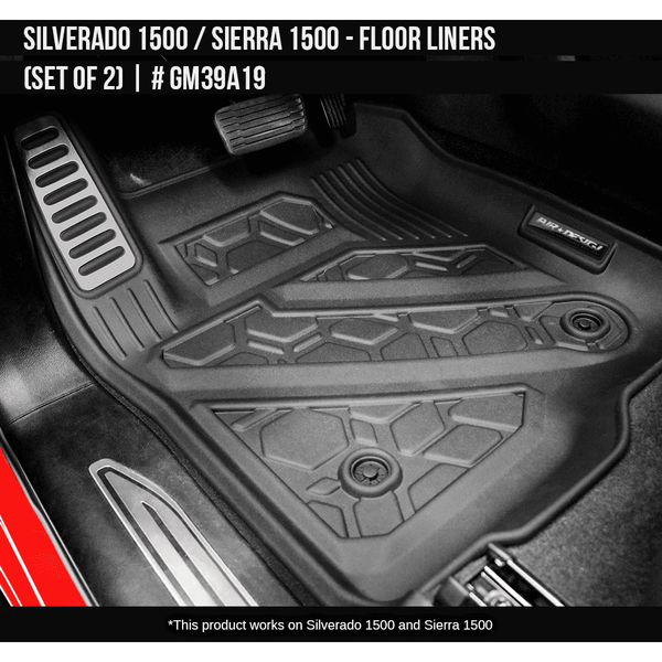 2019-2024 Chevrolet /  GMC Silverado / Sierra 1500 Floor Liner Set (Front Row)  Soft Touch Texture  Black