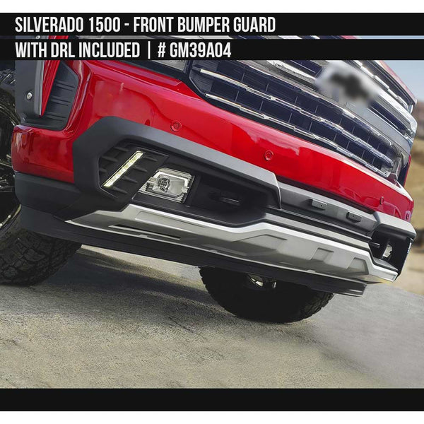 2019-2021 Chevrolet Silverado 1500 Front Bumper Guard with DRL included  Painted  Satin Black and Satin Silver Install Ready