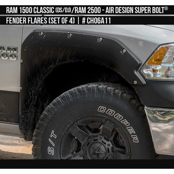 2010-2023 Dodge RAM Classic 1500 Super Bolt Fender Flare Set  Painted  Satin Black Install Ready