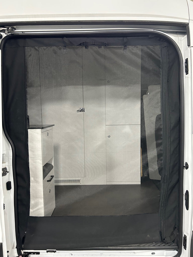 Magnetic Side Door With Weather and Bug Shield For Mercedes Sprinter Vans With Adjustable openings